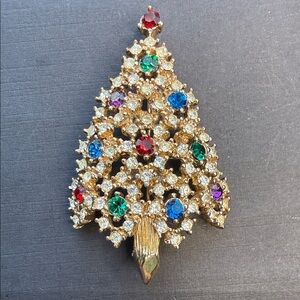 Rare Vintage Eisenberg Ice rhinestone Christmas tree brooch